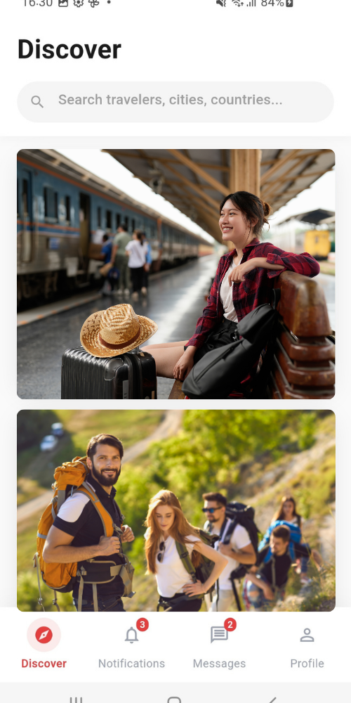 Travel buddy finder app real-time chat feature